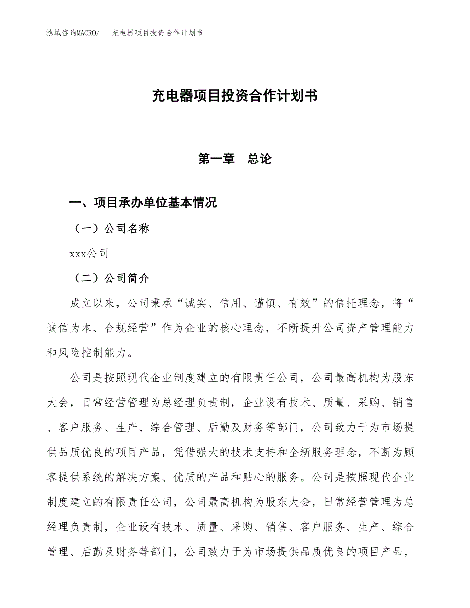 充电器项目投资合作计划书模板.docx_第1页