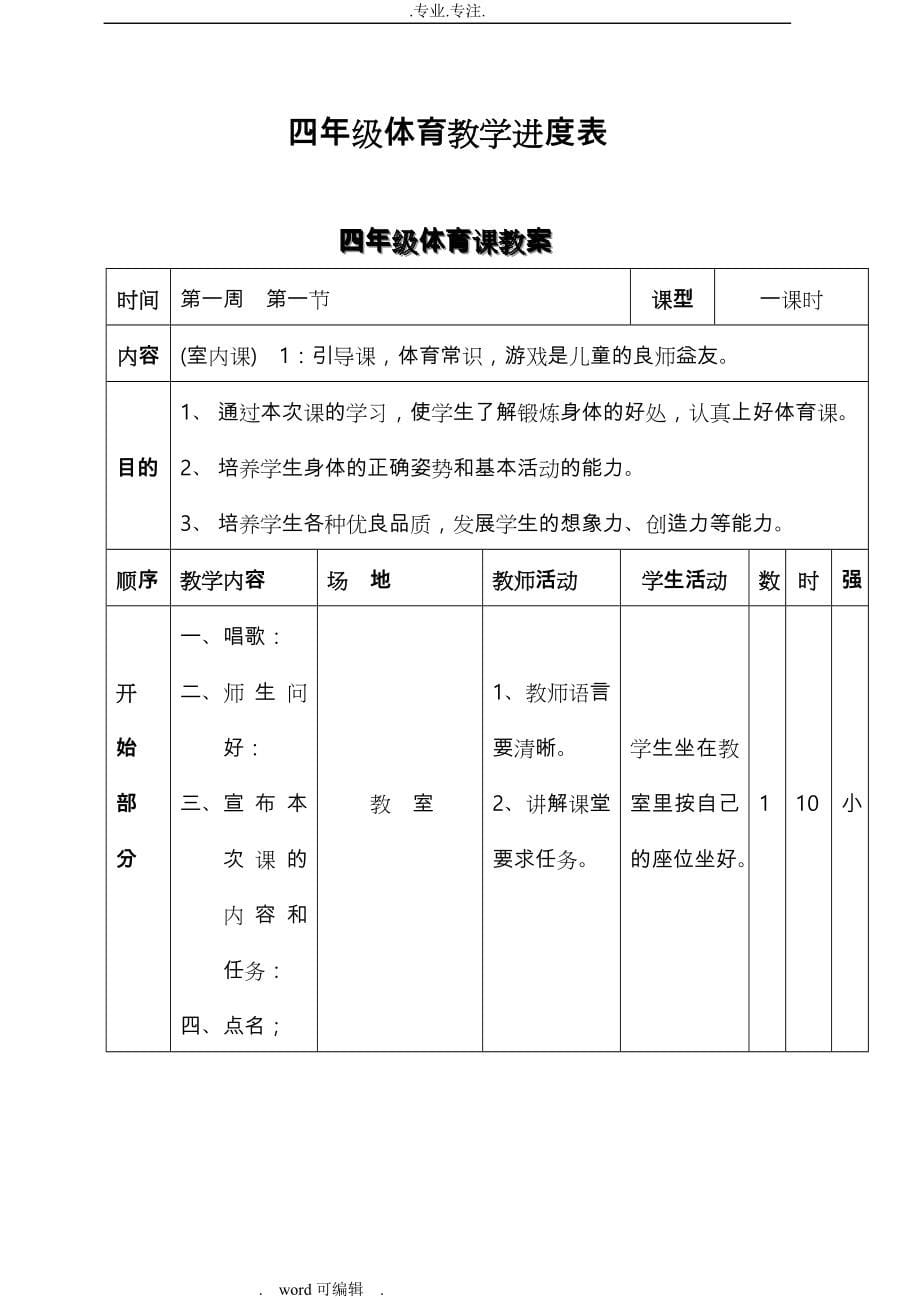 小学四年级体育教（学）案（全册）_第5页