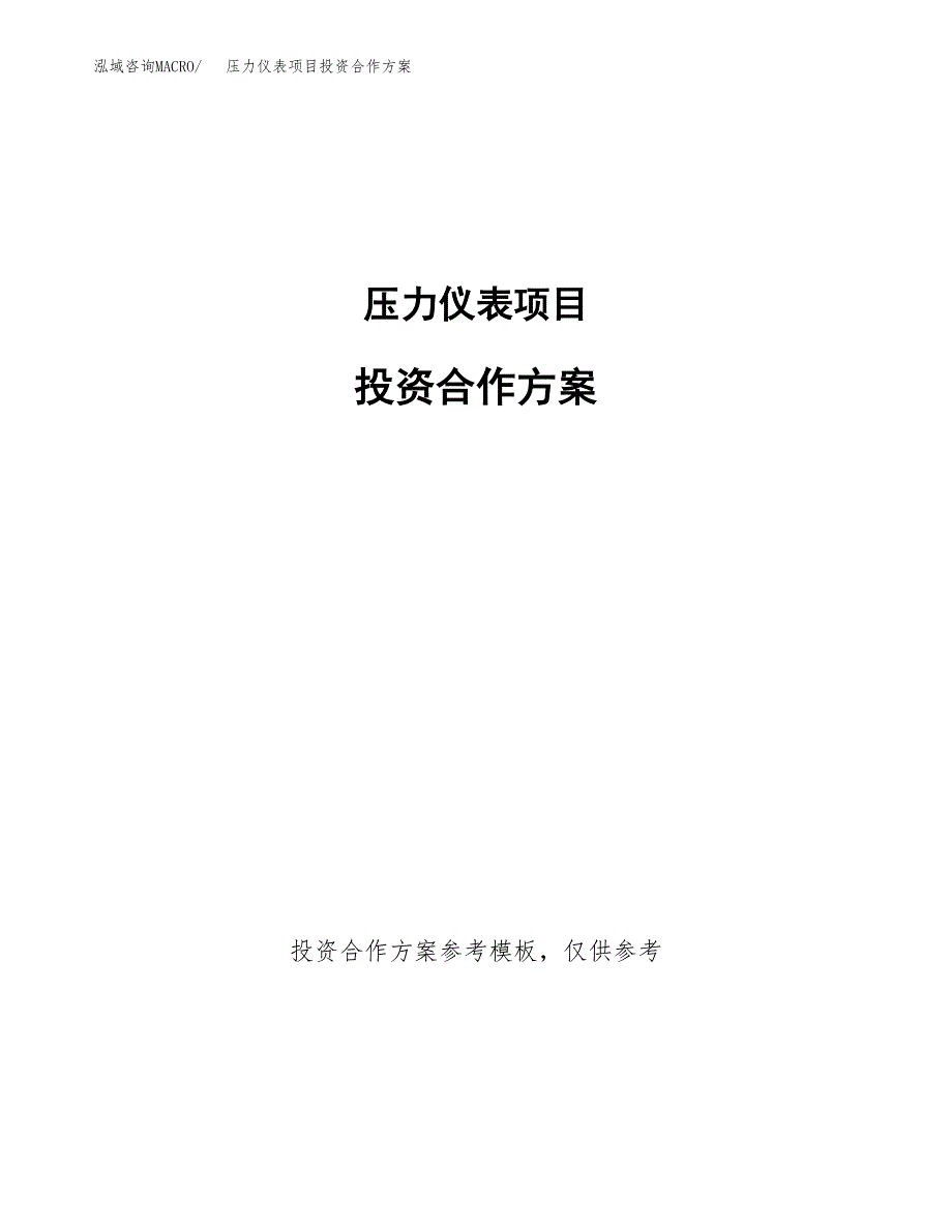 压力仪表项目投资合作方案(模板及范文).docx_第1页