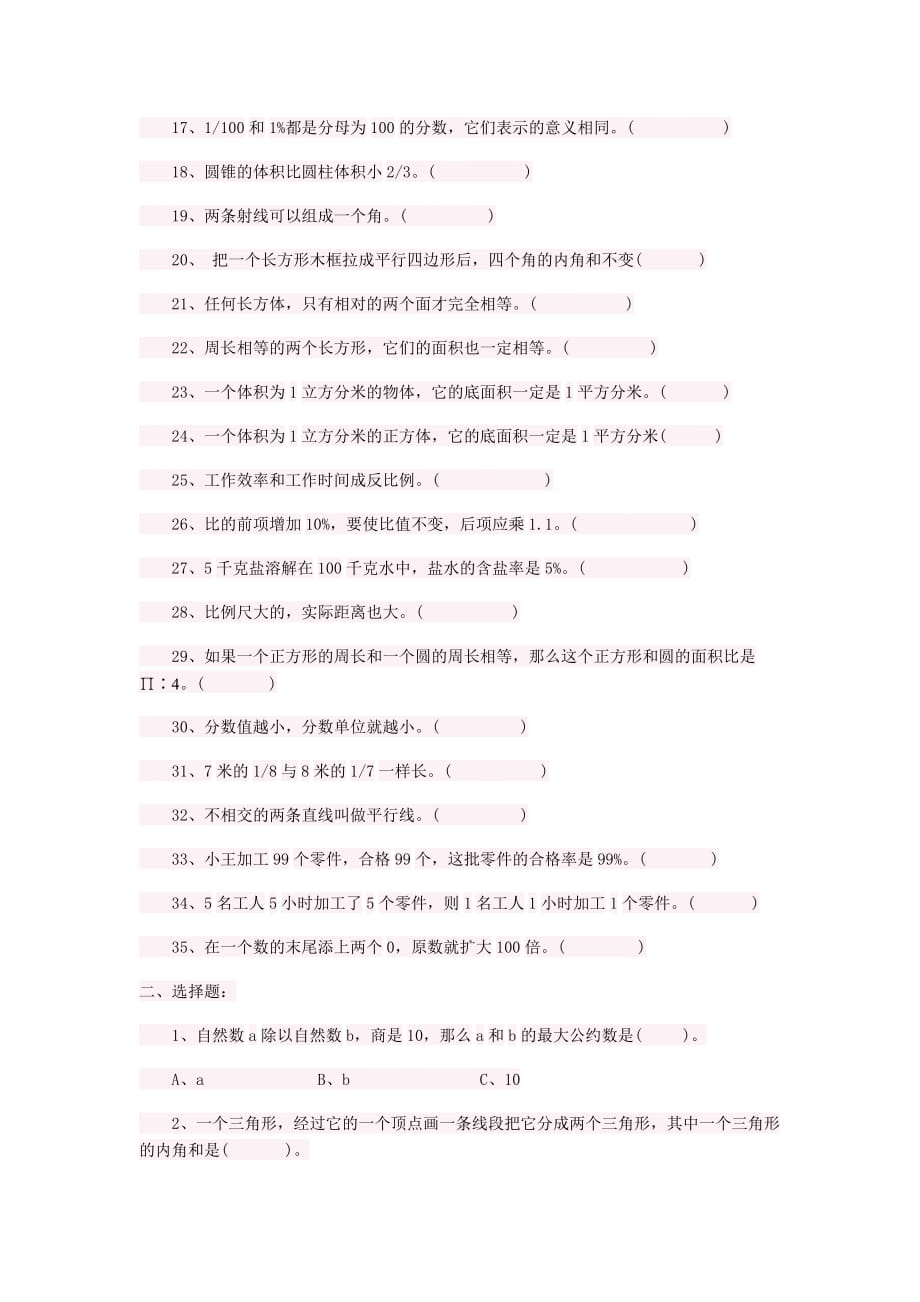 人教版小学六年级数学期末复习易错题集锦成才系列_第2页