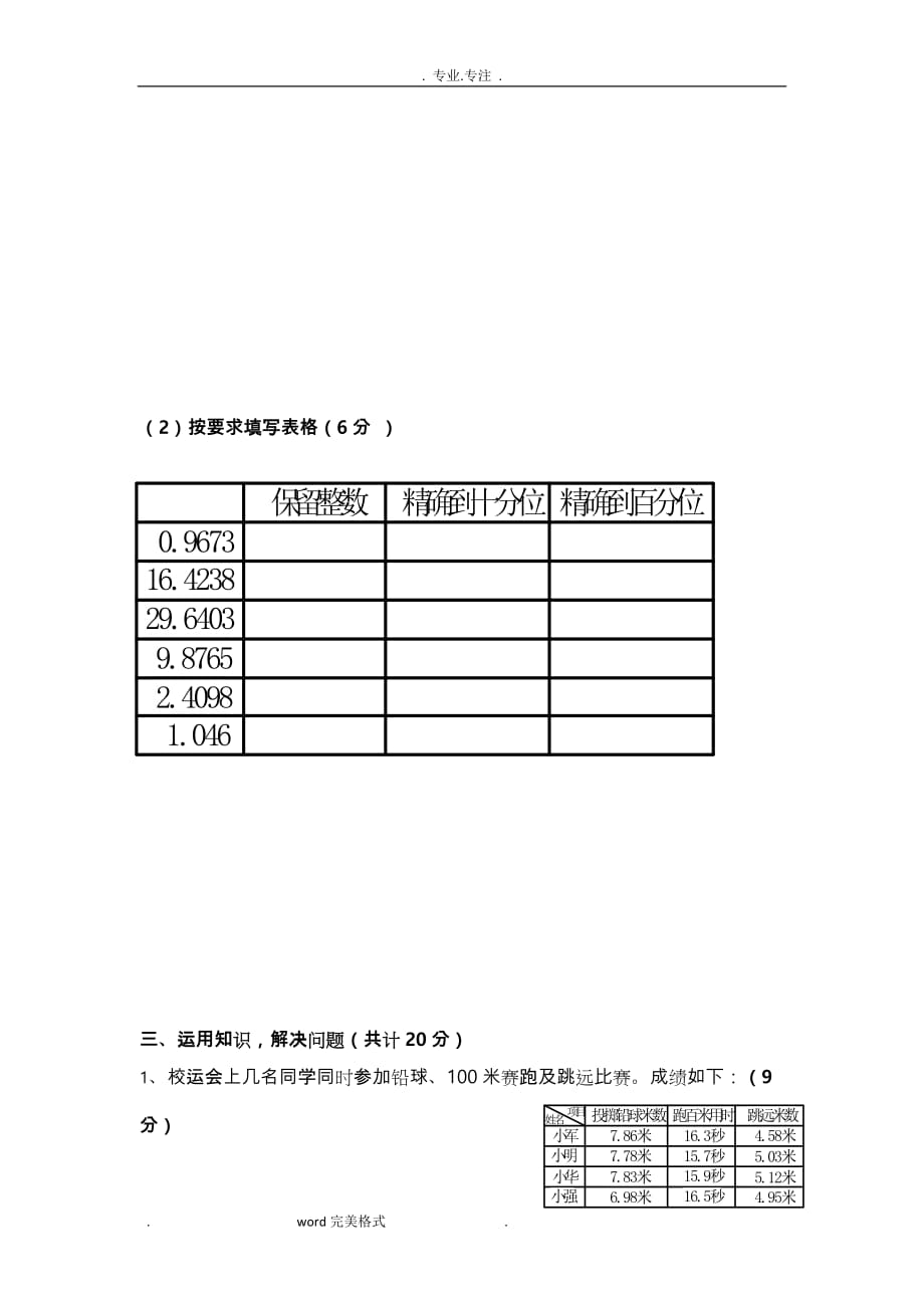 苏版五年级（上册）数学第三单元测试卷_第4页