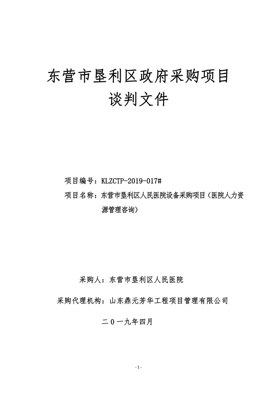 医院设备采购项目（医院人力资源管理咨询）招标文件_第1页