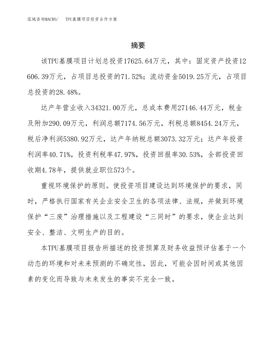 TPU基膜项目投资合作方案(模板及范文).docx_第2页