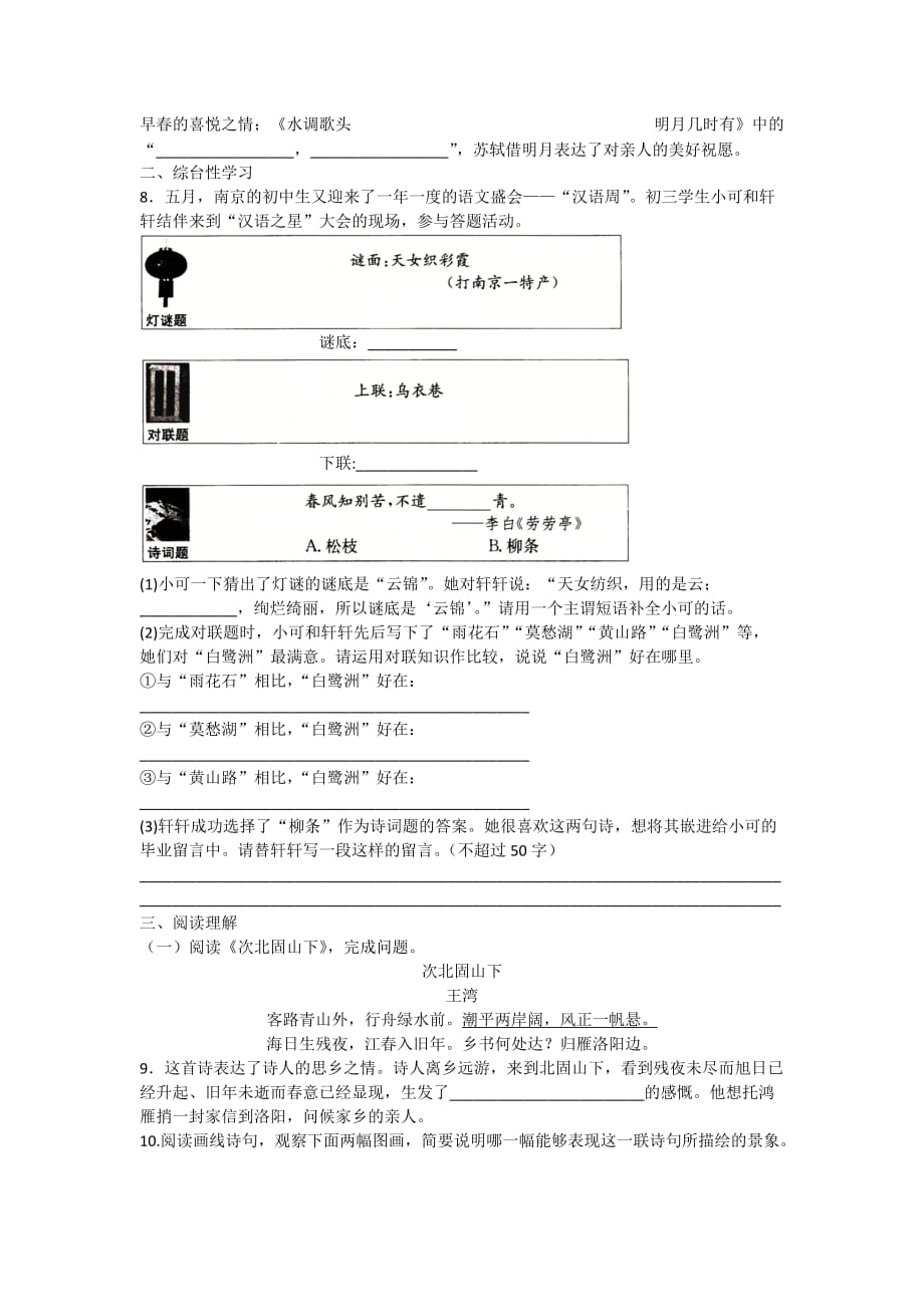 拓展训练2020年中考语文专题分类卷 冲刺卷（一）附答案_第2页