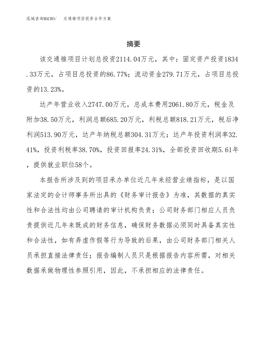 交通锥项目投资合作方案(模板及范文).docx_第2页