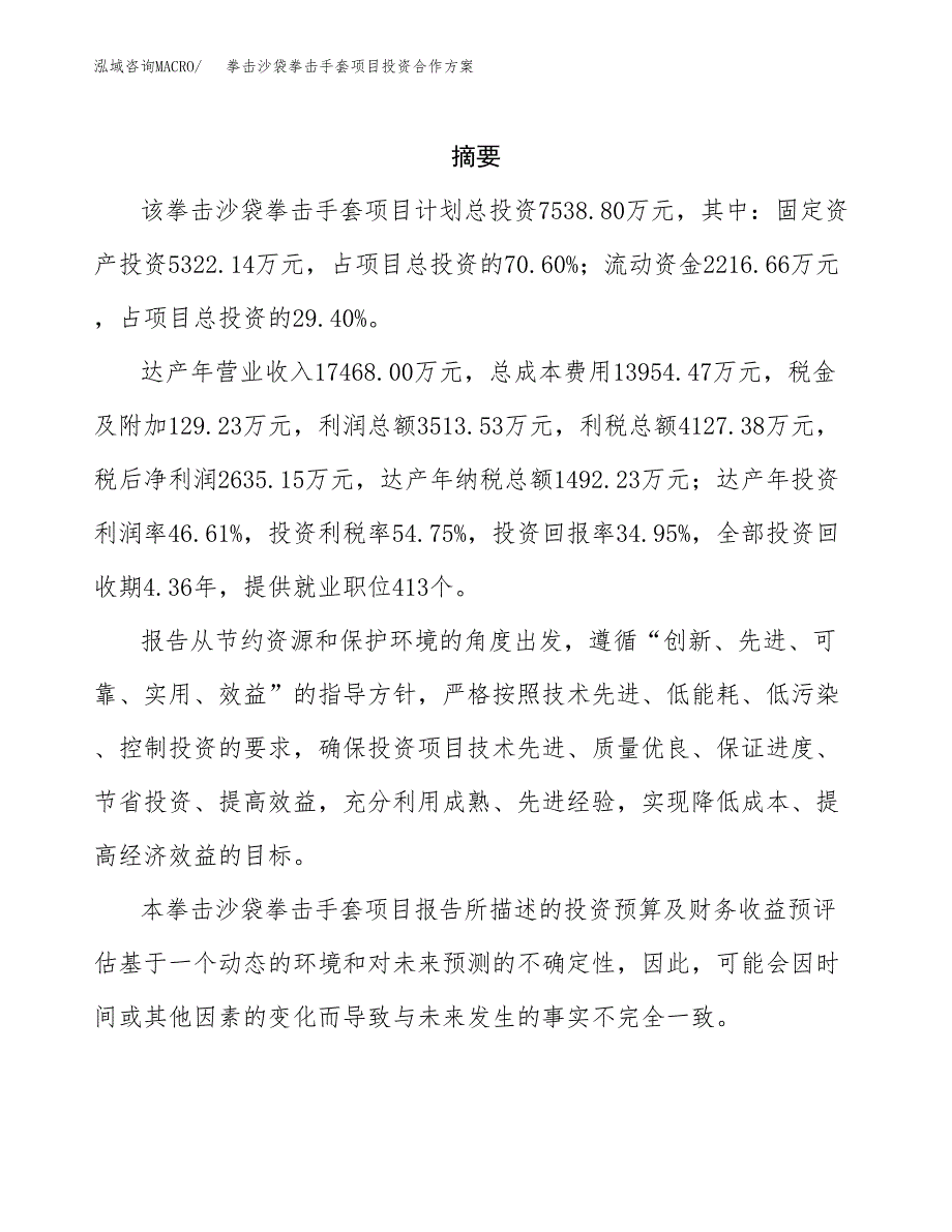 拳击沙袋拳击手套项目投资合作方案(模板及范文).docx_第2页