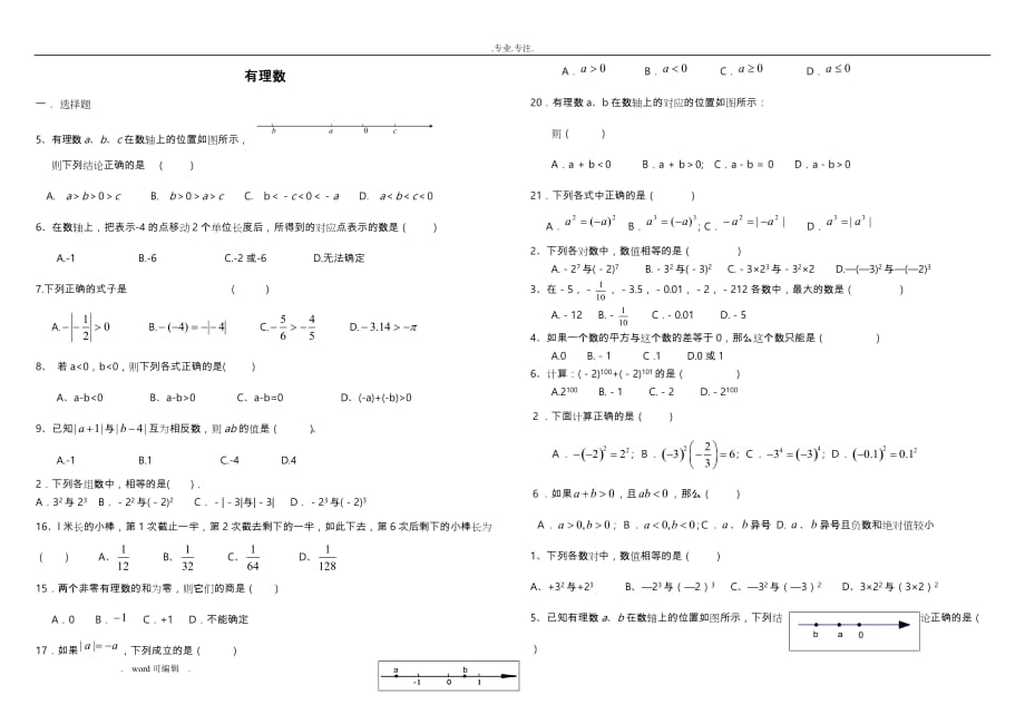 有理数经典练习试题集合_第1页