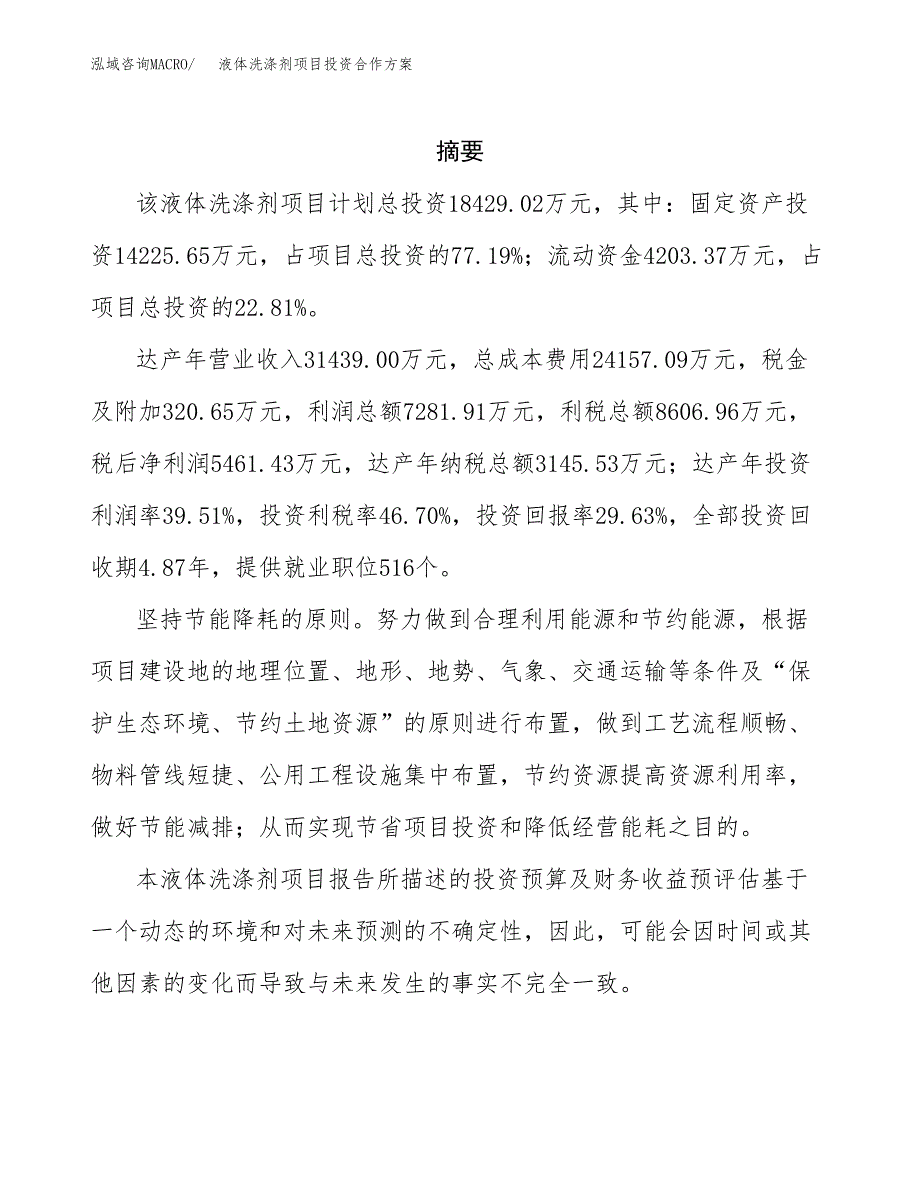 液体洗涤剂项目投资合作方案(模板及范文).docx_第2页