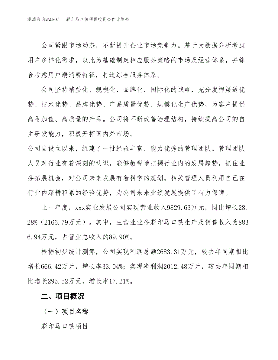 彩印马口铁项目投资合作计划书模板.docx_第2页