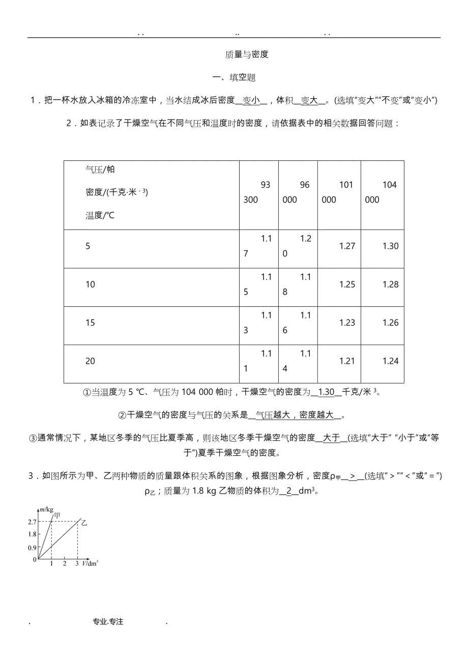 初中物理质量和密度中考精选试题含答案_第1页