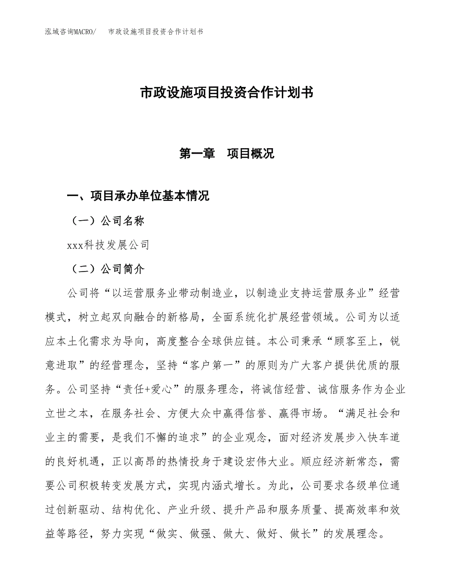 市政设施项目投资合作计划书模板.docx_第1页