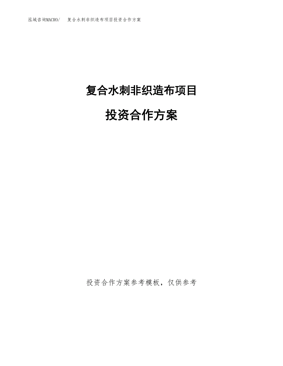 复合水刺非织造布项目投资合作方案(模板及范文).docx_第1页