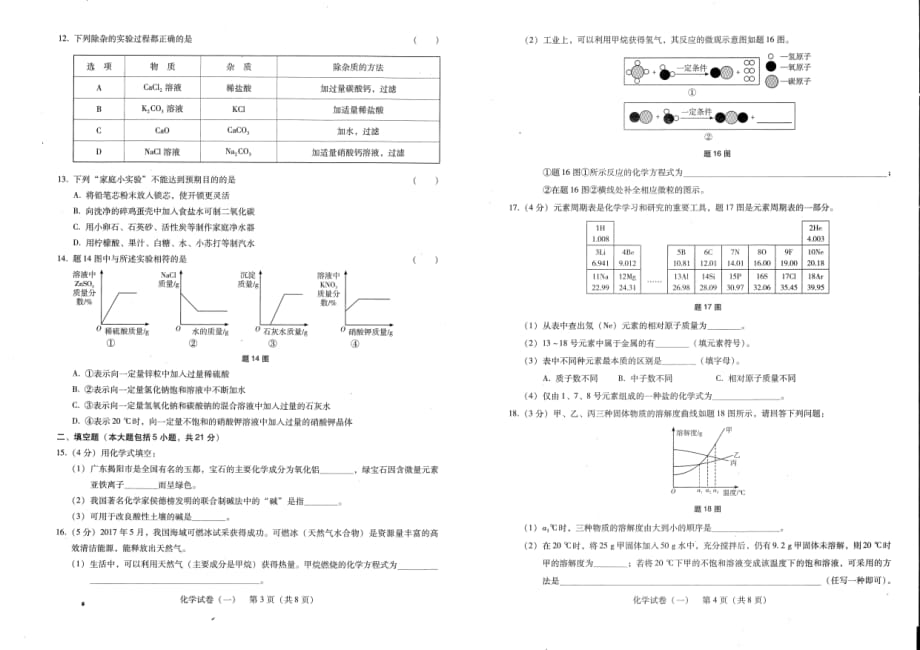 2017-2018学年人教版九年级广东中考化学考前押题卷（一）.pdf_第2页