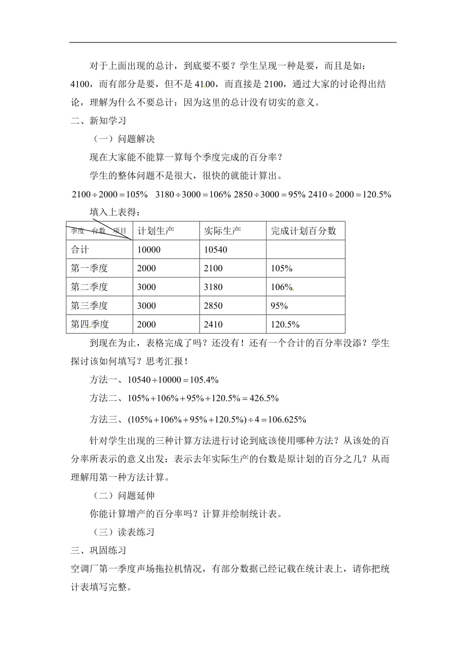 六年级上数学教案含有百分数的复式统计表人教新课标_第2页