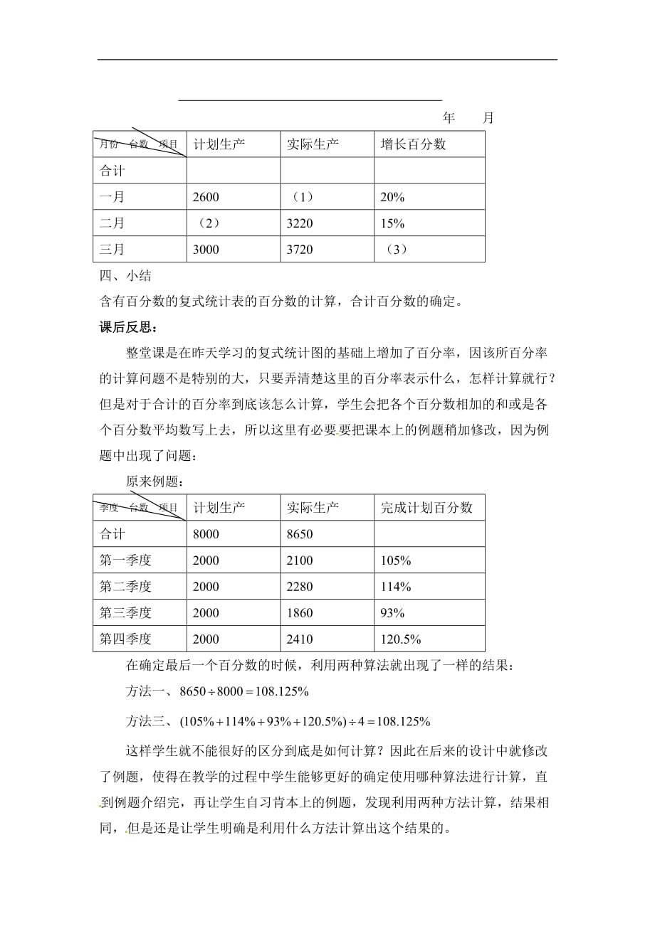 六年级上数学教案含有百分数的复式统计表人教新课标_第3页