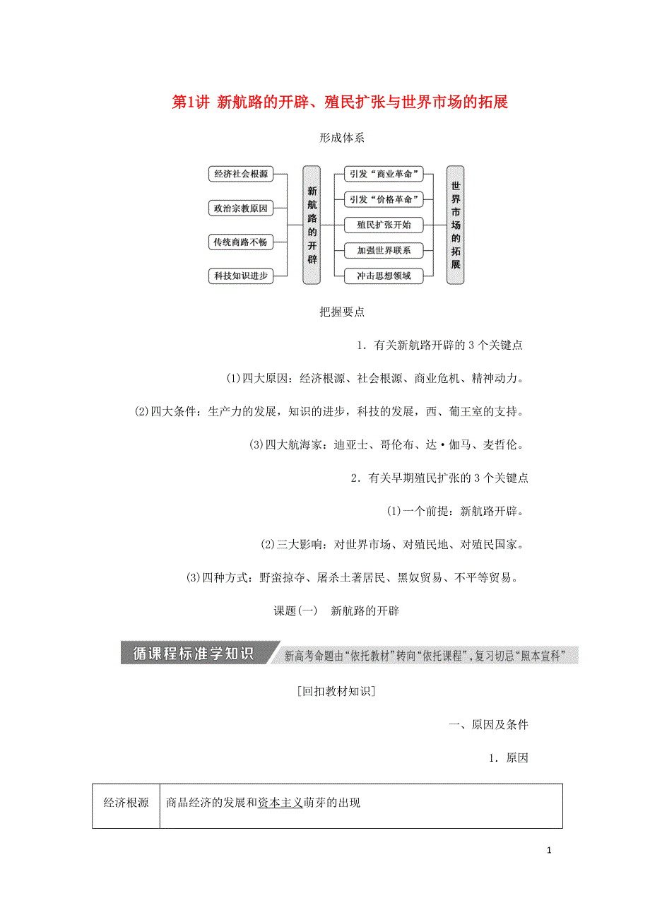 高考历史一轮复习第六单元资本主义世界市场的形成与发展第1讲新航路的开辟殖民扩张与世界市场的拓展讲义含解析新人教必修2.doc_第1页
