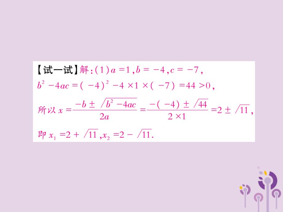 九年级数学上册第22章一元二次方程22.2一元二次方程的解法22.2.3公式法习题课件新版华东师大版20190118235_第4页