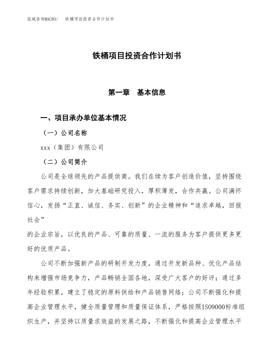 铁桶项目投资合作计划书模板.docx_第1页