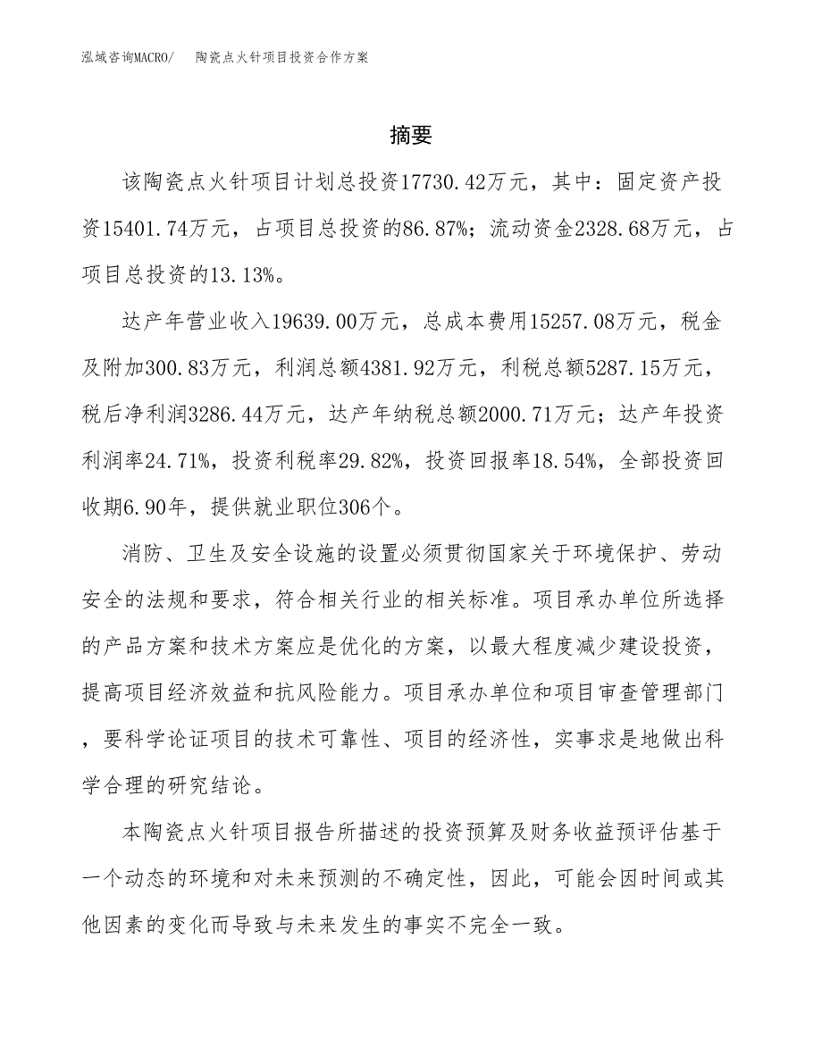 陶瓷点火针项目投资合作方案(模板及范文).docx_第2页