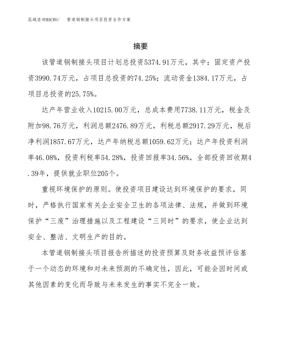 管道钢制接头项目投资合作方案(模板及范文).docx_第2页