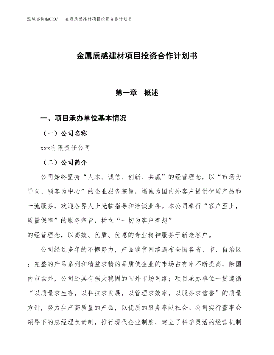 金属质感建材项目投资合作计划书模板.docx_第1页