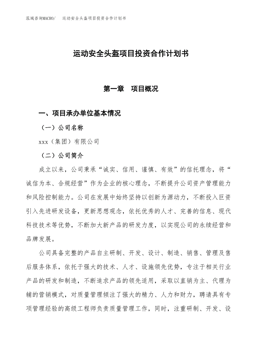 运动安全头盔项目投资合作计划书模板.docx_第1页