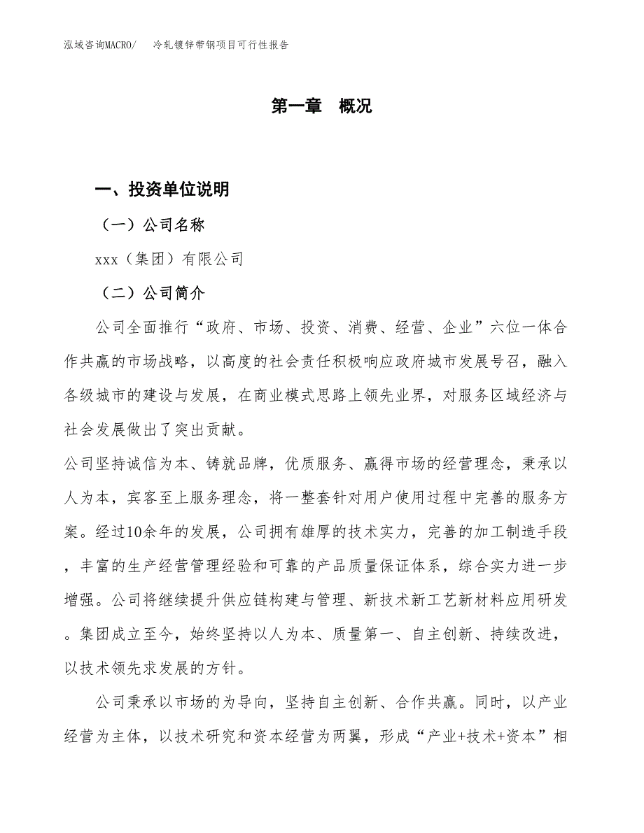 (立项备案申请样例)冷轧镀锌带钢项目可行性报告.docx_第1页