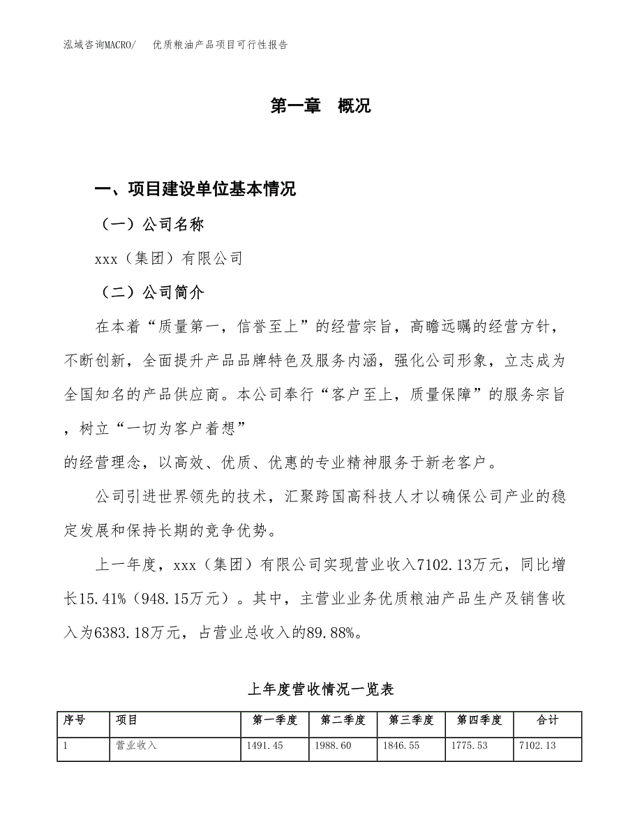 (立项备案申请样例)优质粮油产品项目可行性报告.docx_第1页