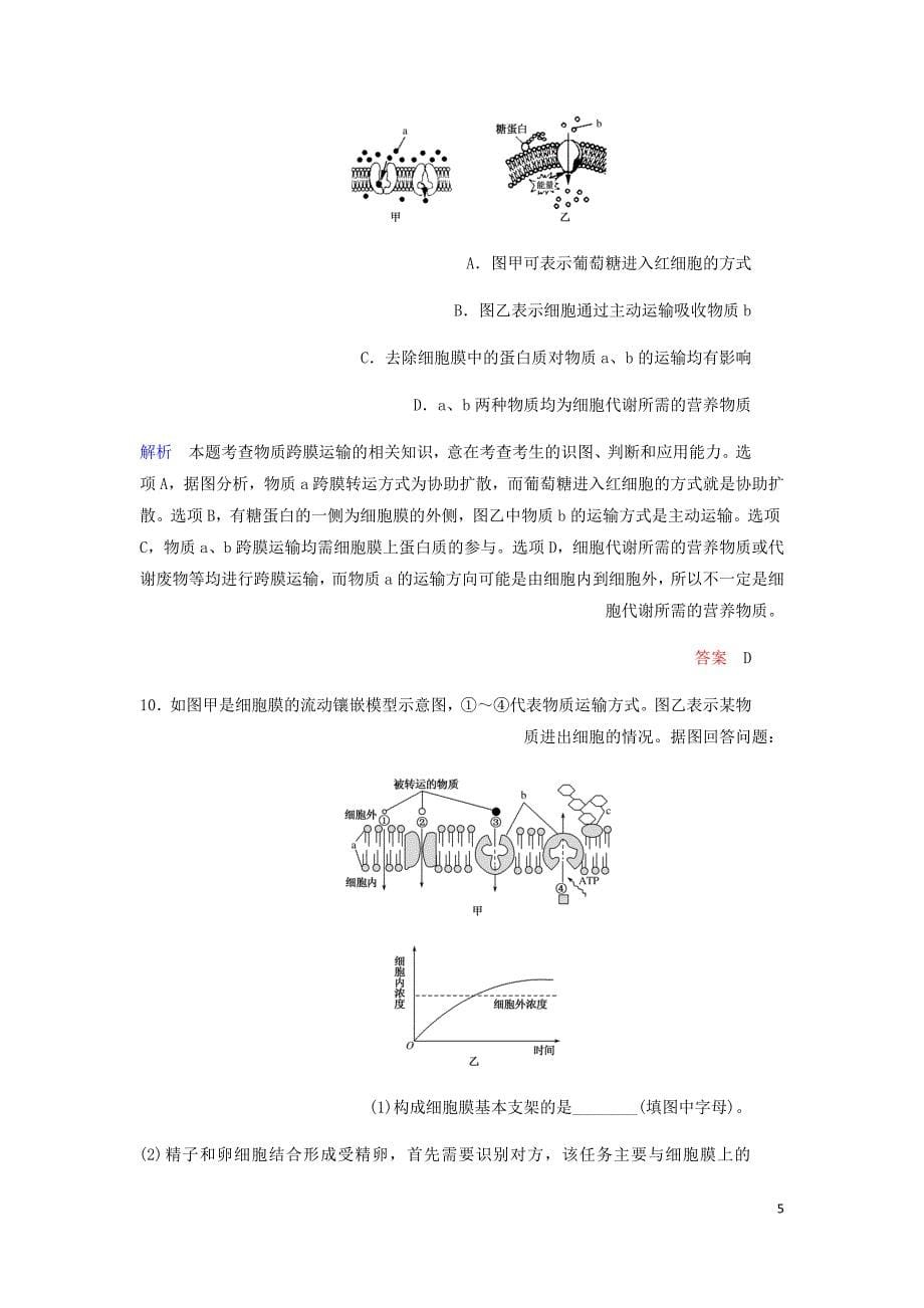 高考生物一轮复习配餐作业7物质跨膜运输的实例和方式含解析.doc_第5页