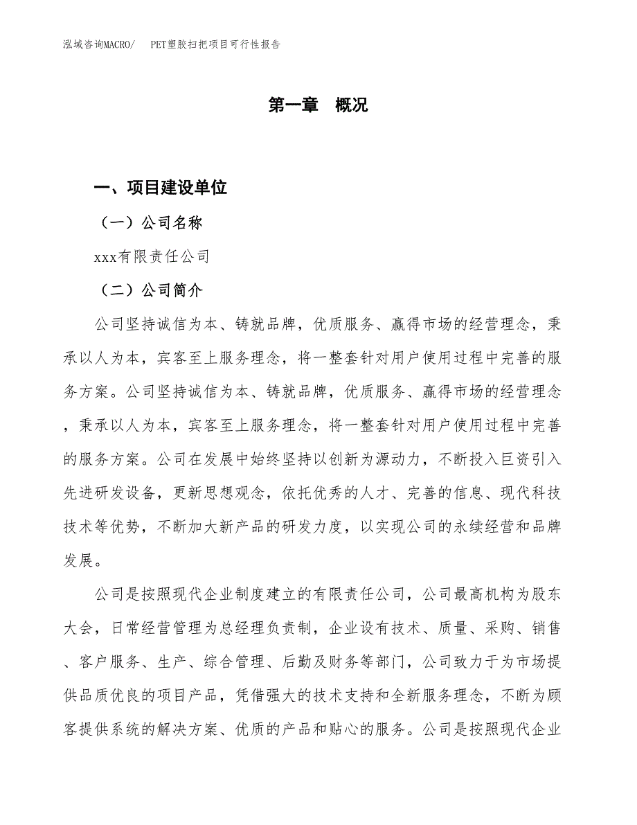 (立项备案申请样例)PET塑胶扫把项目可行性报告.docx_第1页