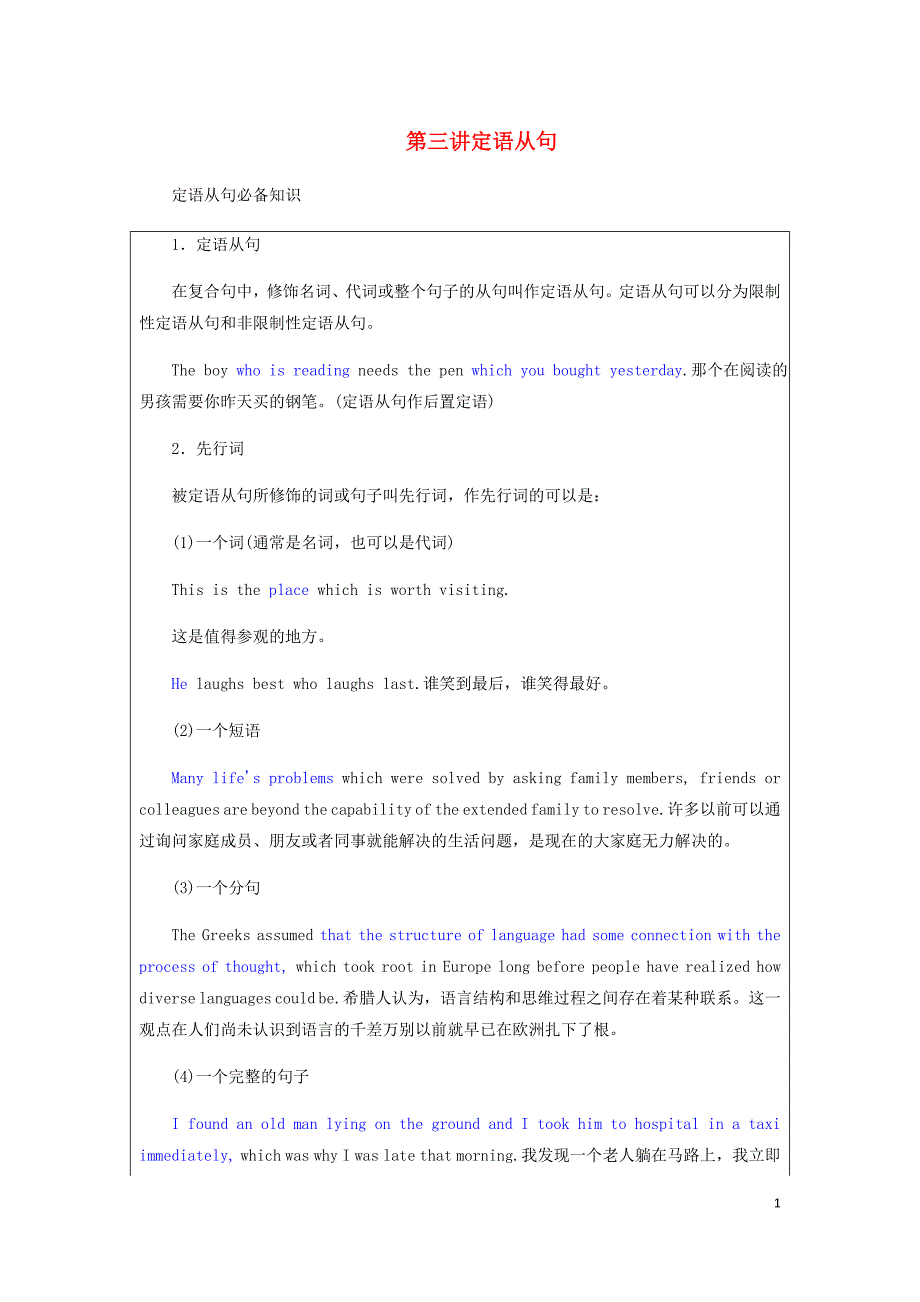 高考英语新创新一轮复习语法第三部分理清常用句式第三讲定语从句学案含解析牛津译林.doc_第1页