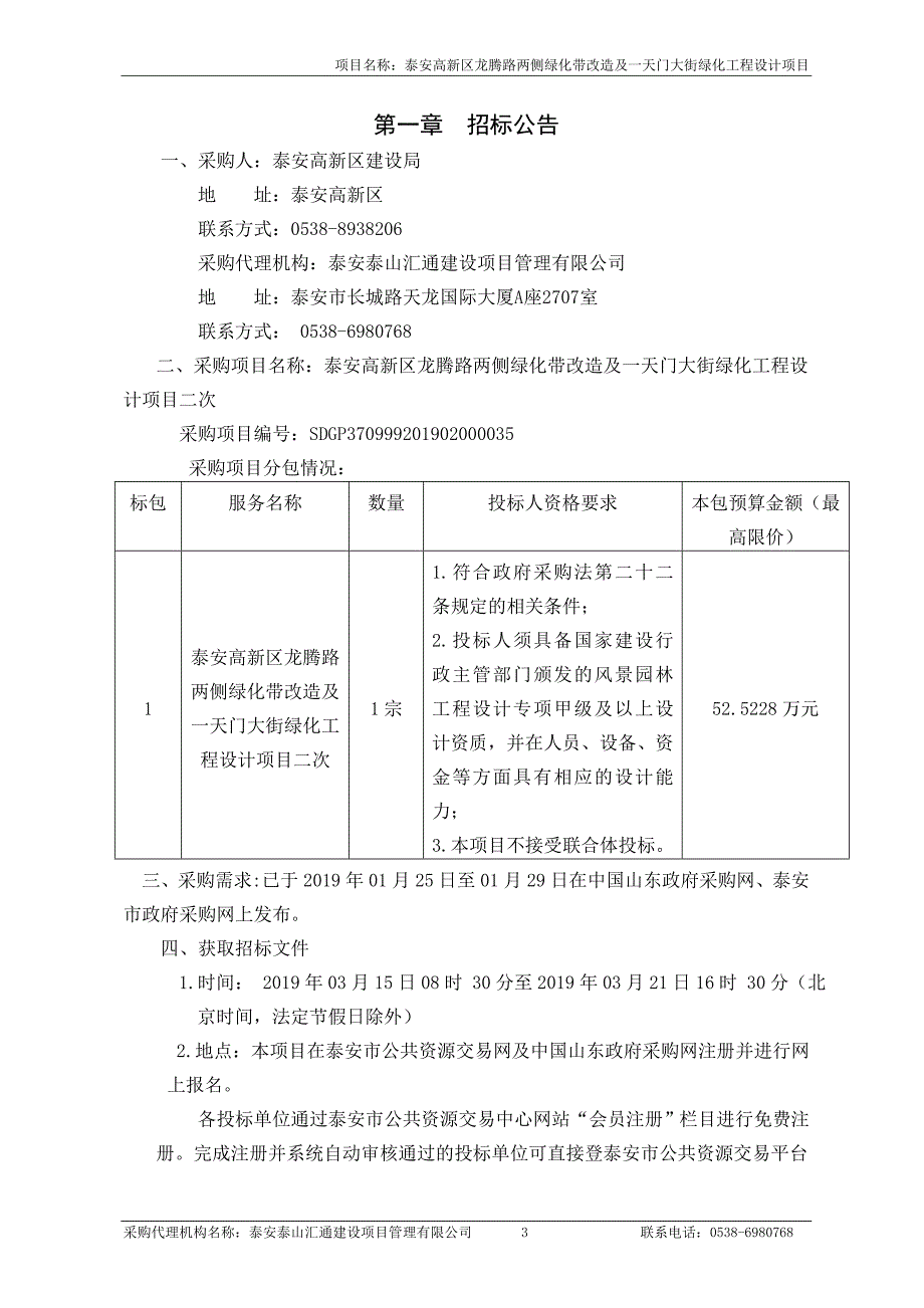 泰安高新区龙腾路两侧绿化带改造及一天门大街绿化工程设计项目招标文件_第3页