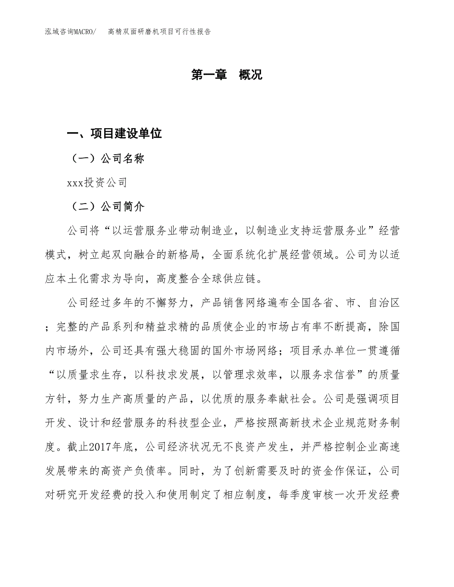 (立项备案申请样例)高精双面研磨机项目可行性报告.docx_第1页