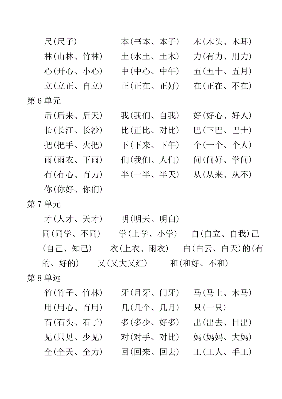 部编版一年级语文上册全册总复习资料+全册语文(写字表)生字组词+数笔画专项复习_第2页