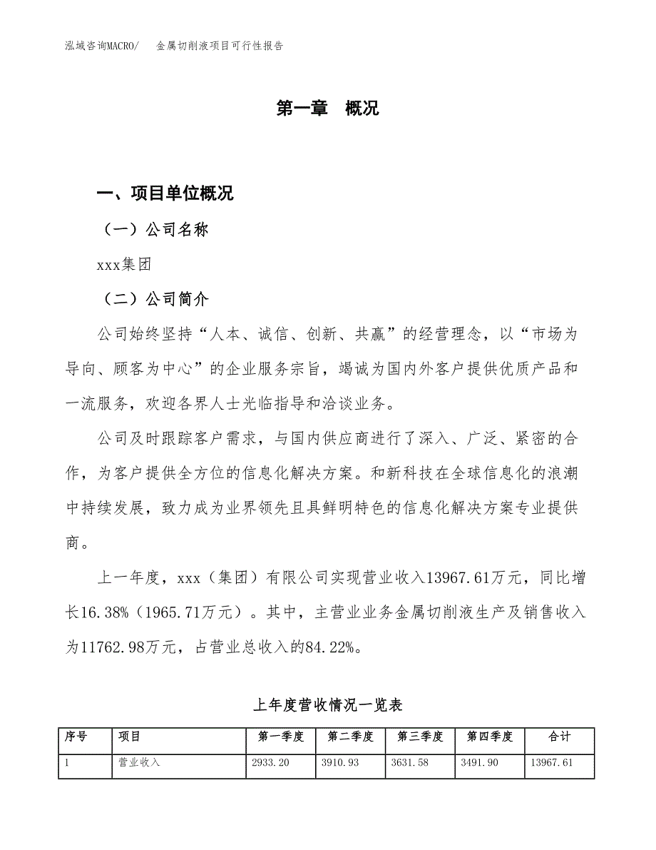 (立项备案申请样例)金属切削液项目可行性报告.docx_第1页