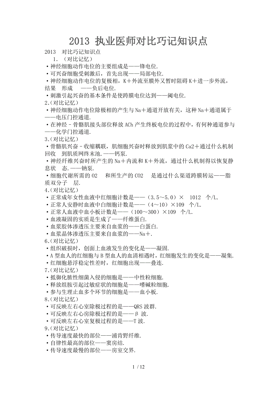 2016执业医师对比巧记知识点_第1页