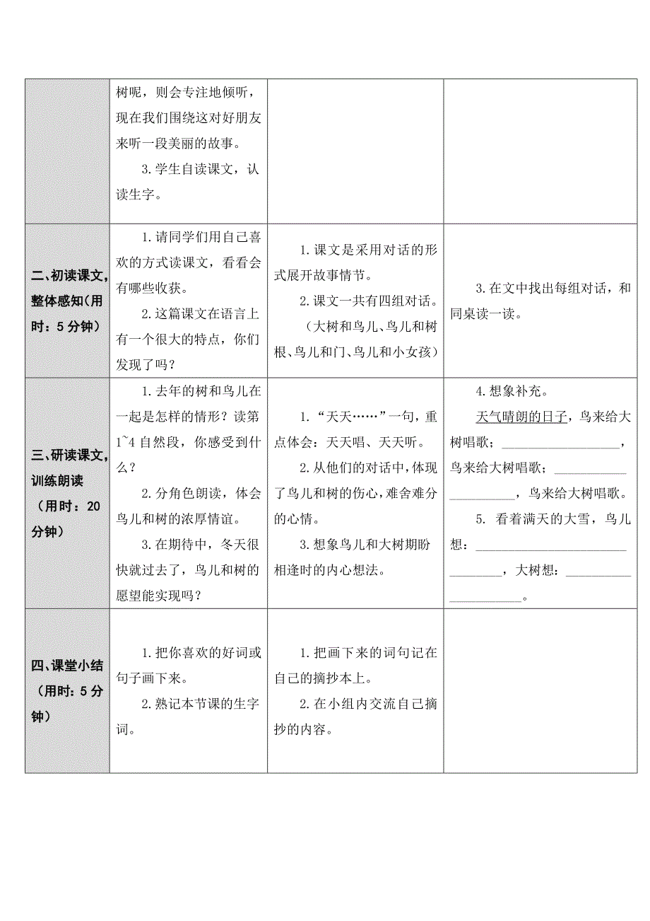 部编版三年级上册语文8 去年的树表格式教案、教学设计精品4套_第4页