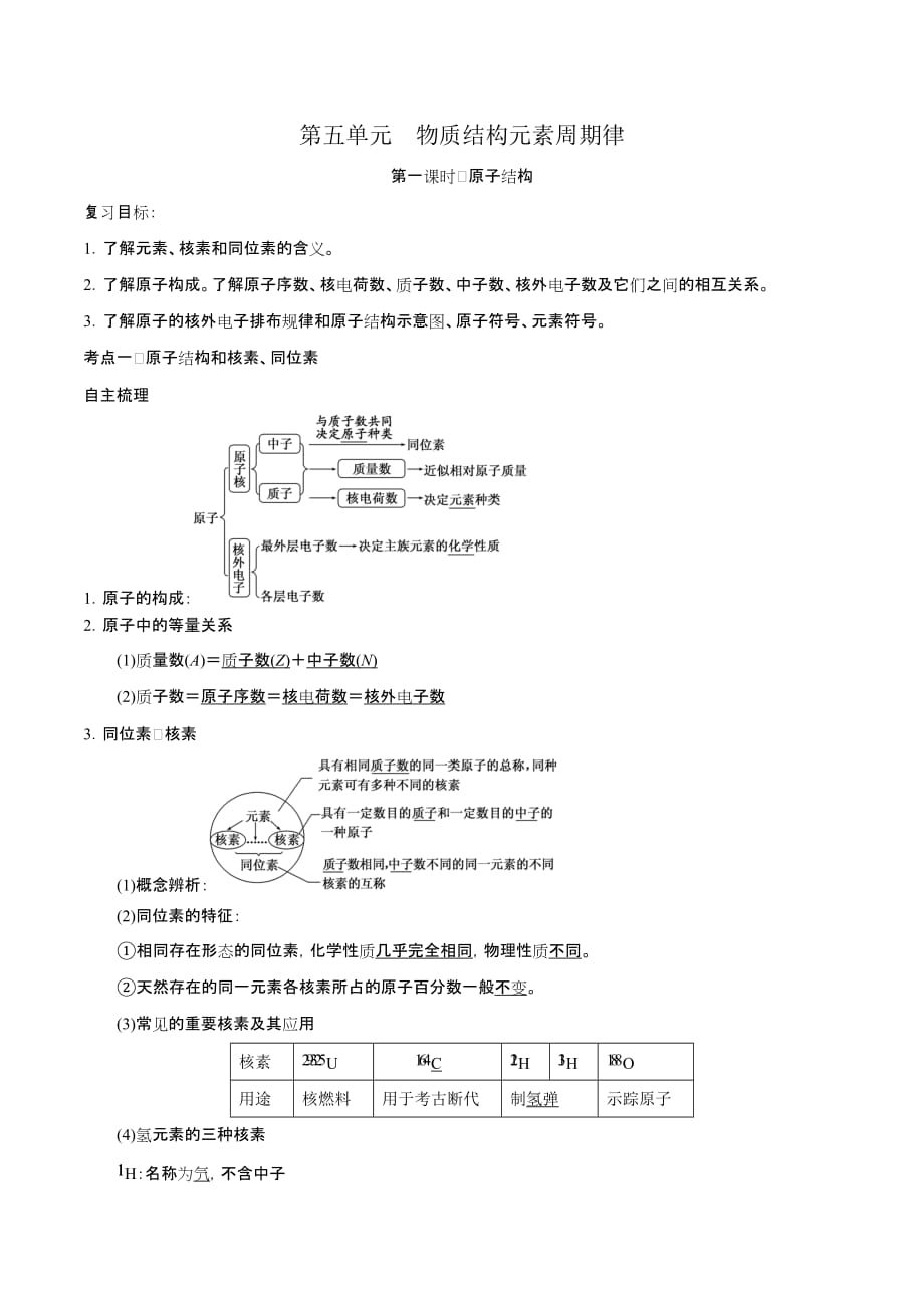 高考化学一轮复习第5单元 第1课时 原子结构 讲义（人教版）_第1页