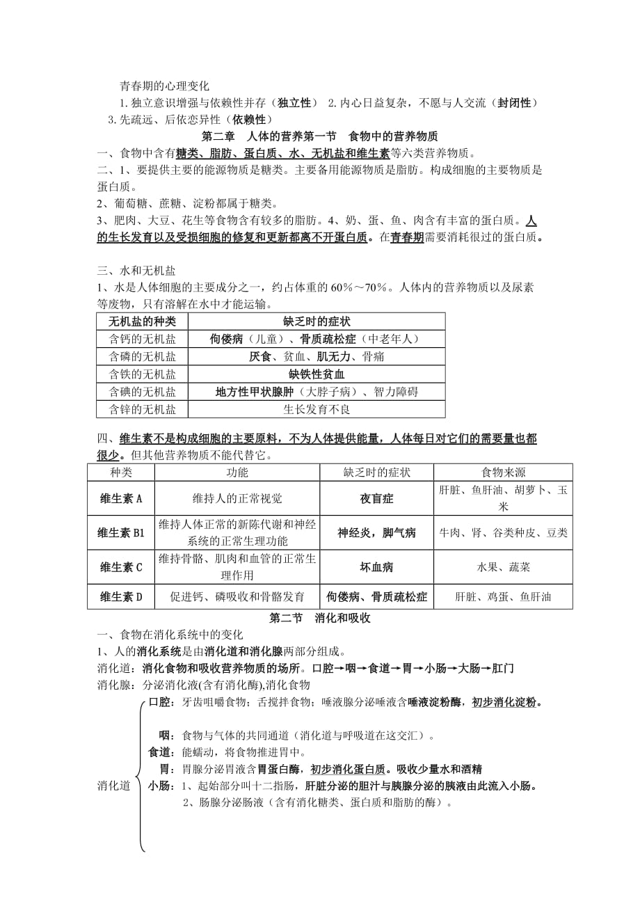 人教版生物七年级下册第一二章知识点复习_第2页