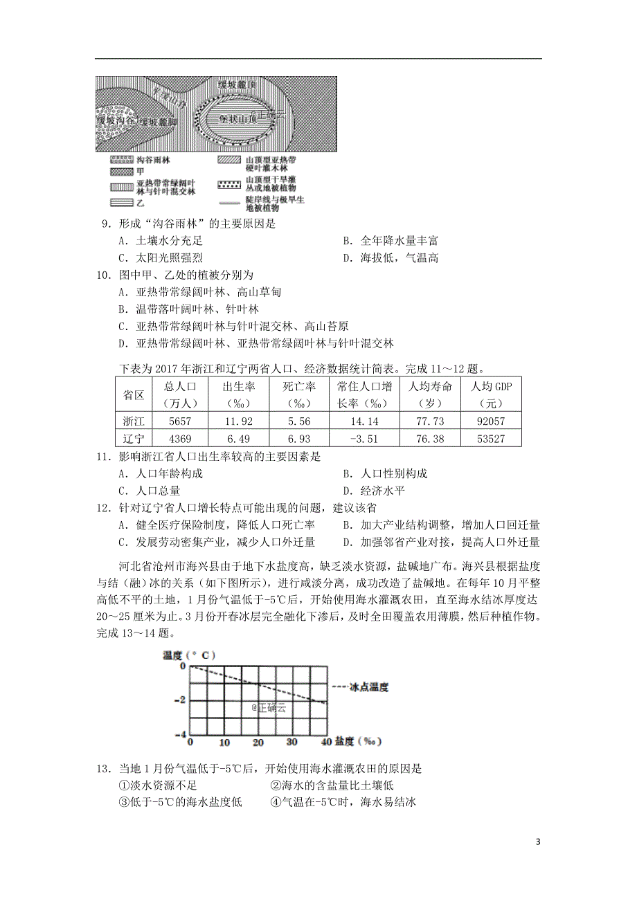 2020届高三地理12月月考试题 (8)_第3页