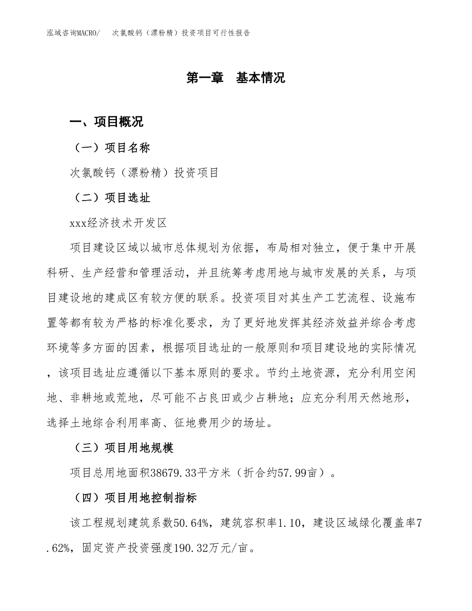 次氯酸钙（漂粉精）投资项目可行性报告(园区立项申请).docx_第2页