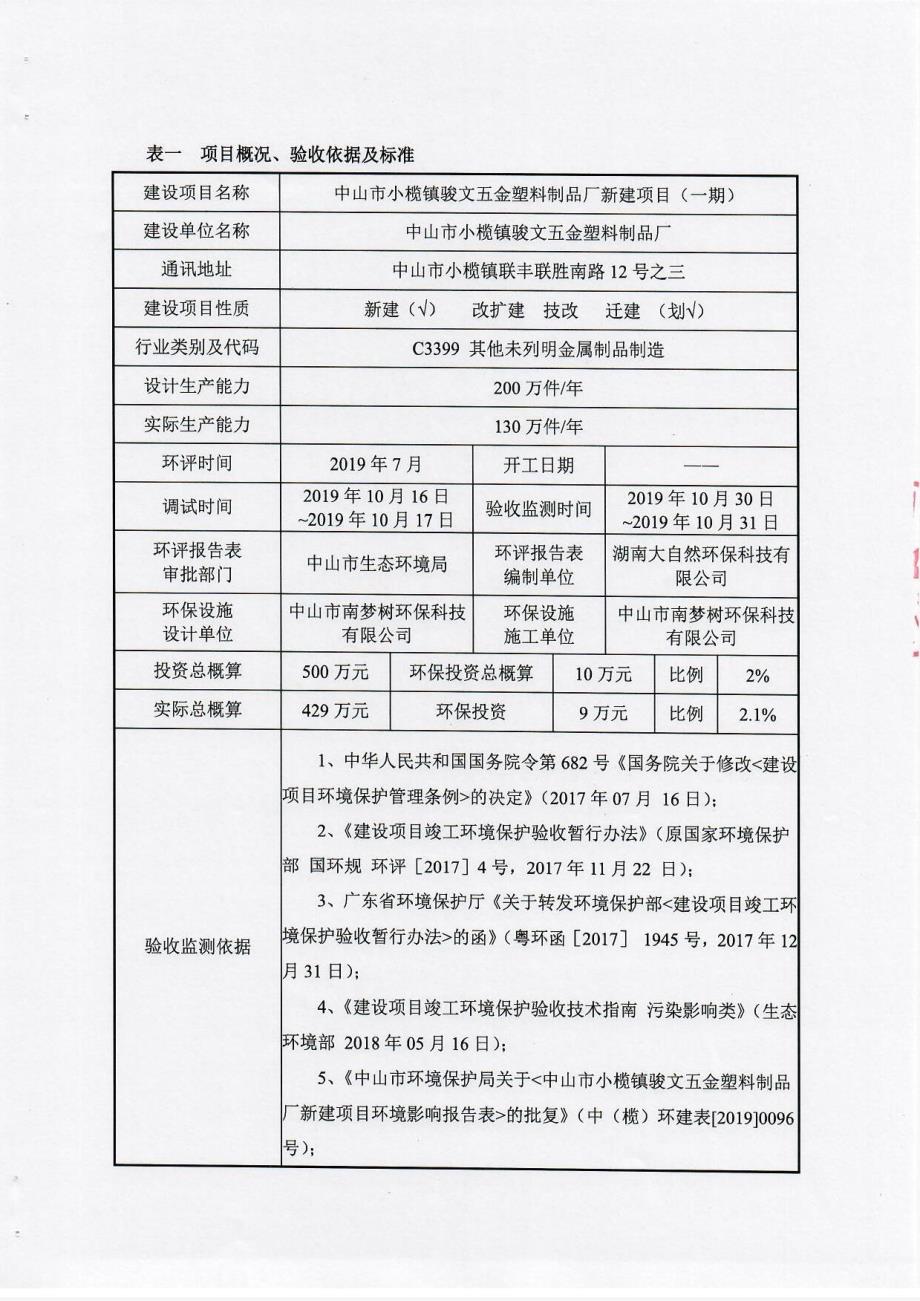 骏文五金塑料制品厂新建项目一期竣工环保验收监测报告固废_第3页