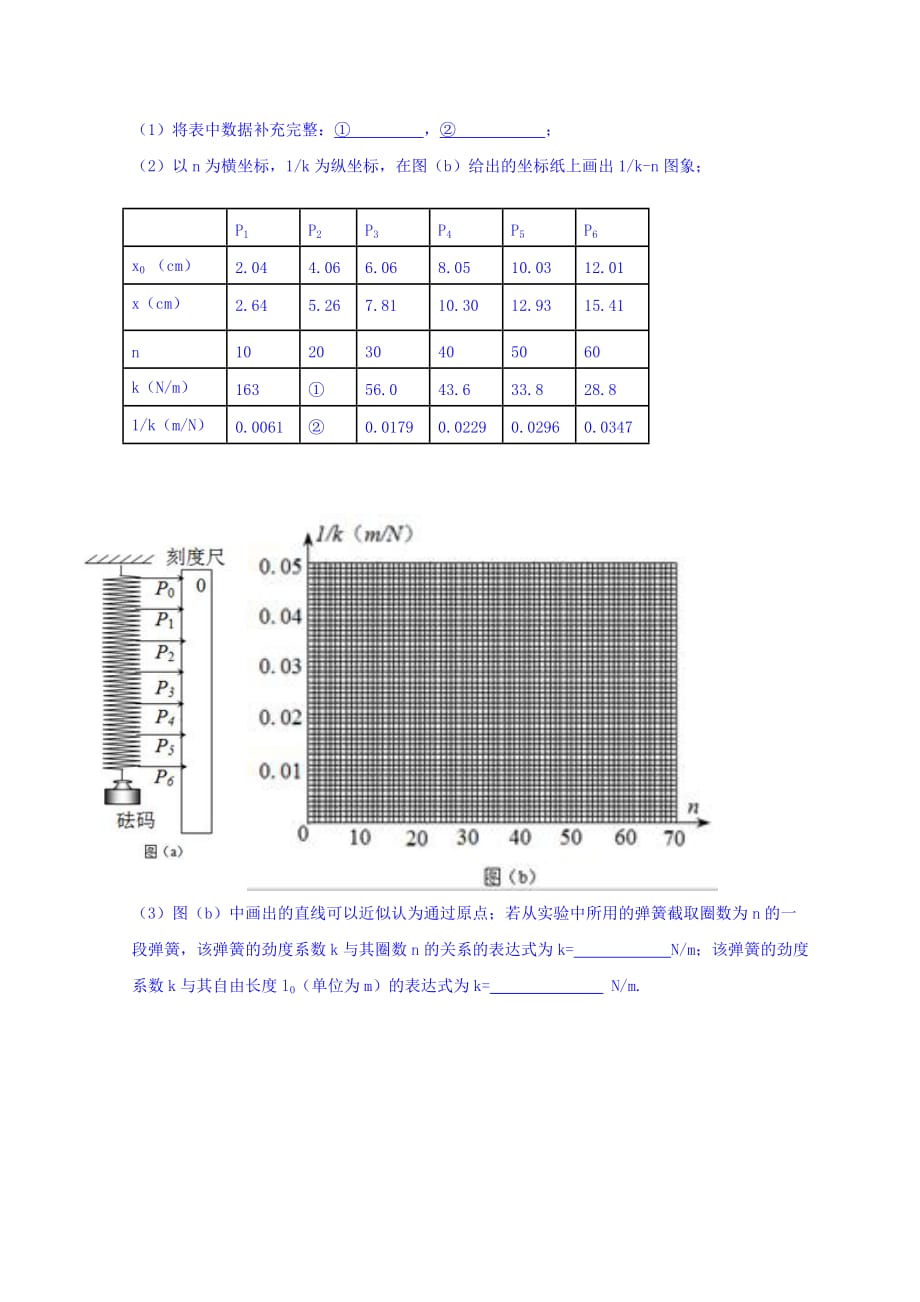 广东省惠阳区中山中学高三物理一轮复习习题：第二章实验（先考卷）（试题） Word缺答案.doc_第2页