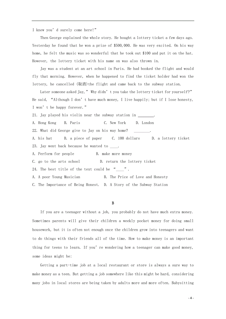 2019_2020学年高一英语上学期期中试题 (14)_第4页