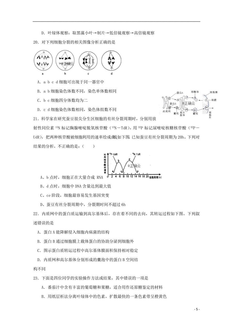 辽宁省大连市旅顺口区2018_2019学年高二生物上学期10月月考试题201911200158_第5页