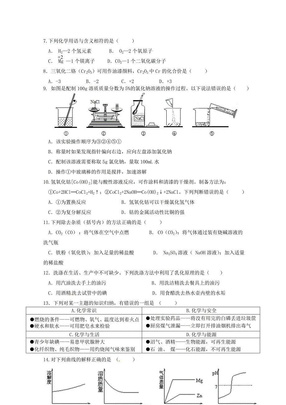 广东省东莞市中考化学第三次模拟试题.doc_第2页