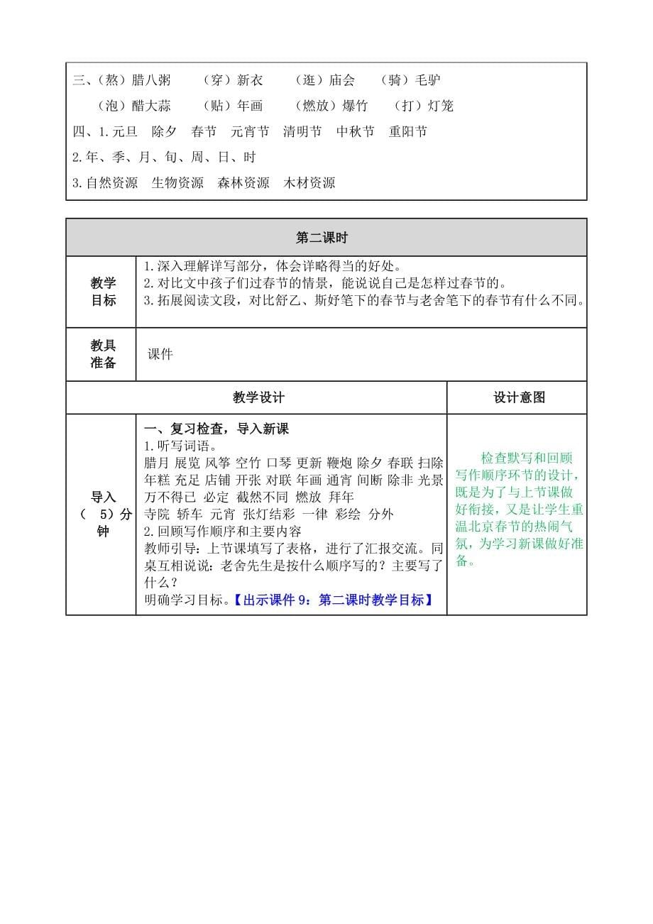 部编版六年级语文下册全册教学设计表格式_第5页