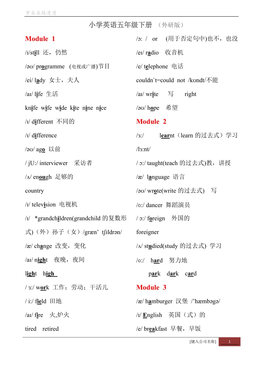 五年级下册英语单词外研版_第1页