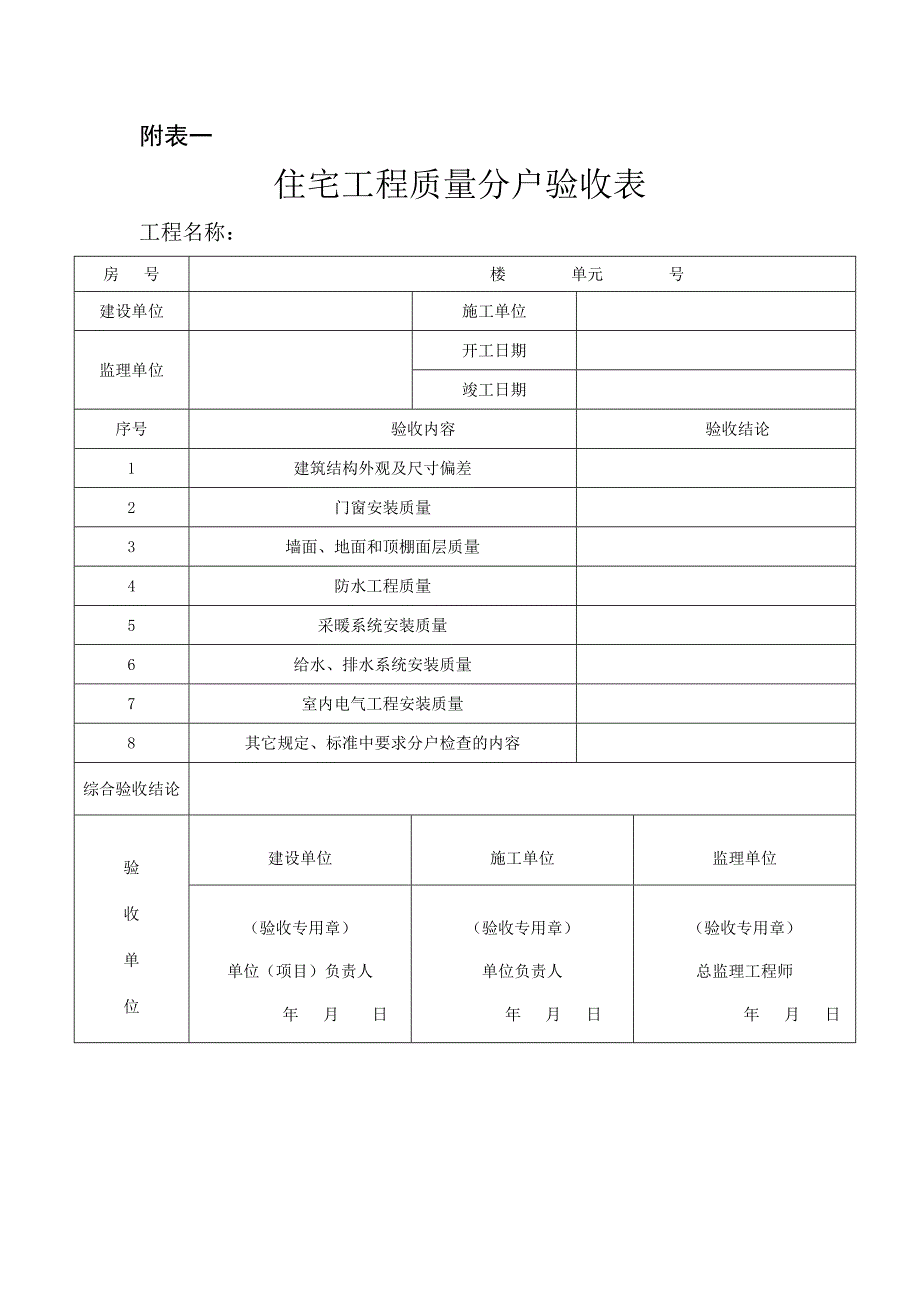 住宅 质量分户验收全部表格_第1页