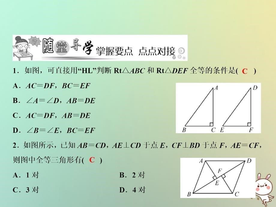 2019年秋八年级数学上册 第12章 全等三角形 12.2 三角形全等的判定 第4课时 直角三角形全等的判定课件 （新版）新人教版_第5页